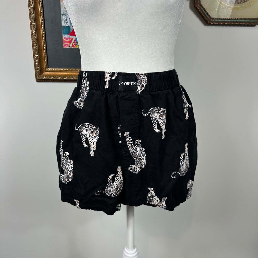 Joyspun Black Boxer Shorts with Tiger Design - SIZE L Loungewear Animal Print - Picture 2 of 6